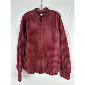 FOSSIL Button Up Shirt Mens Size XL Red Plaid Long Sleeve Cotton Preppy